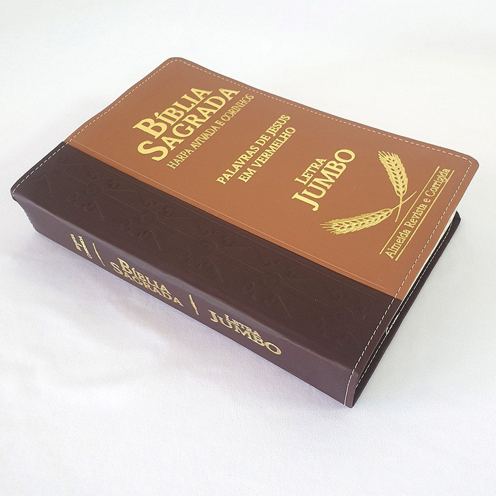 Bíblia Sagrada Harpa Avivada e Corinhos | ARC | Letra Jumbo | Índice | Bicolor Vinho e Marrom