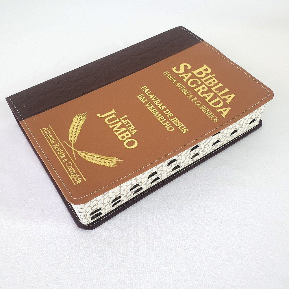 Bíblia Sagrada Harpa Avivada e Corinhos | ARC | Letra Jumbo | Índice | Bicolor Vinho e Marrom