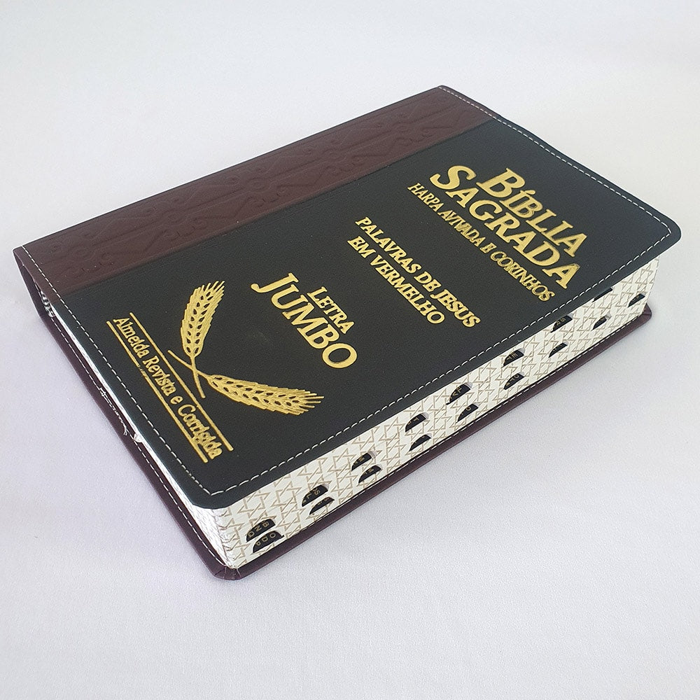Bíblia Sagrada Harpa Avivada e Corinhos | ARC | Letra Jumbo | Índice | Bicolor Vinho e Preta