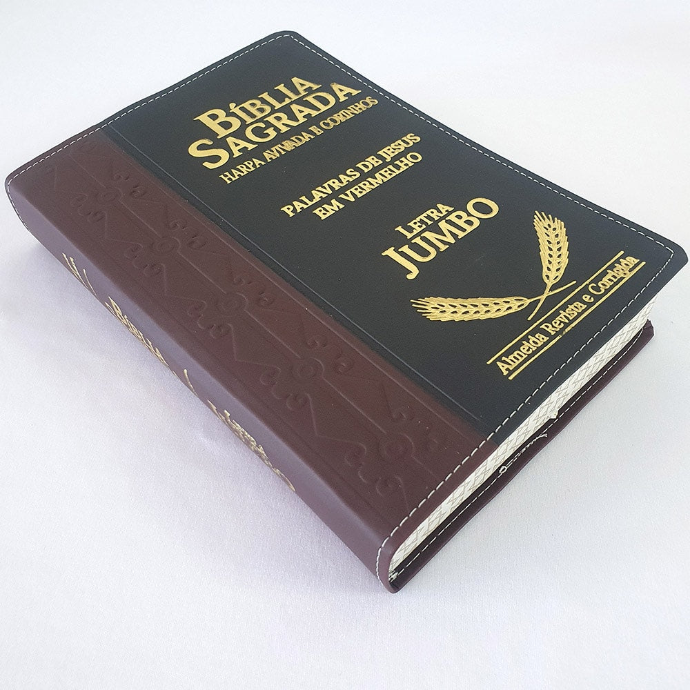 Bíblia Sagrada Harpa Avivada e Corinhos | ARC | Letra Jumbo | Índice | Bicolor Vinho e Preta