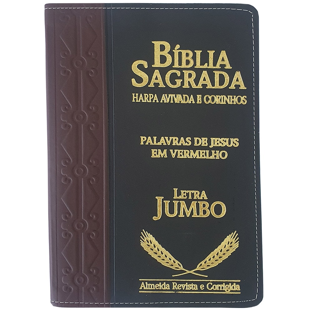 Bíblia Sagrada Harpa Avivada e Corinhos, ARC, letra Jumbo, capa PU bicolor vinho e preta. — Plenitude