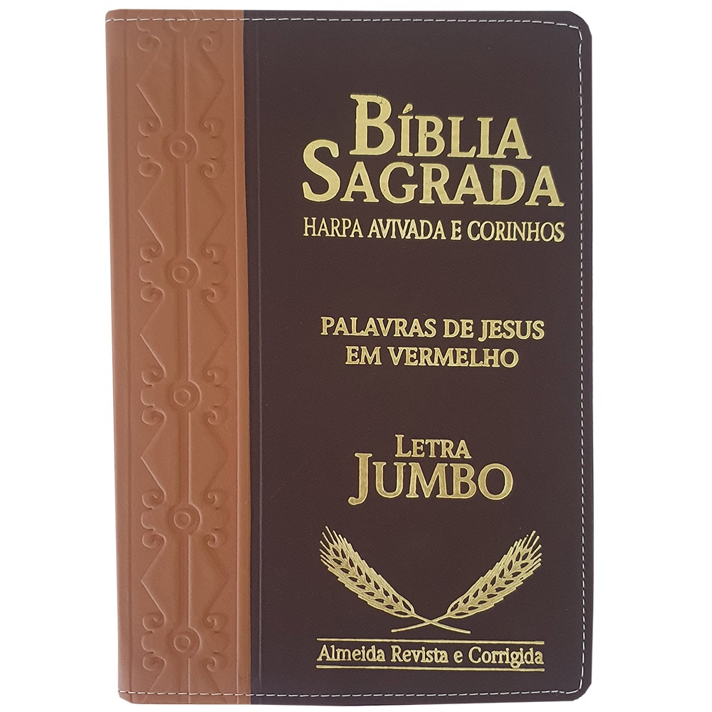 Bíblia Sagrada Harpa Avivada e Corinhos, Almeida Revista e Corrigida, letra Jumbo, capa bicolor marrom e vinho. — Plenitude