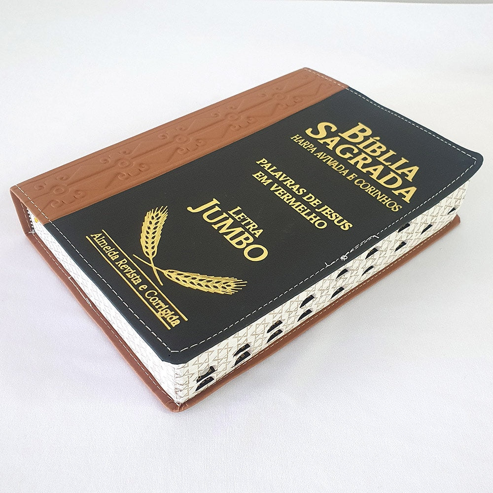 Bíblia Sagrada Harpa Avivada e Corinhos | ARC | Letra Jumbo | Índice | Bicolor Marrom e Preta