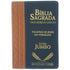 Bíblia Sagrada Harpa Avivada e Corinhos, ARC, letra Jumbo, capa PU bicolor marrom e azul, palavras de Jesus em vermelho — Plenitude