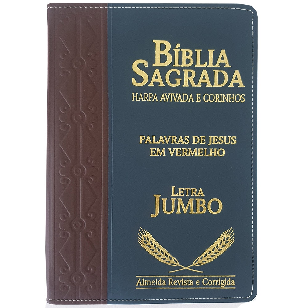 Bíblia Sagrada ARC Letra Jumbo, capa PU bicolor vinho e azul, com Harpa Avivada e Corinhos. — Plenitude