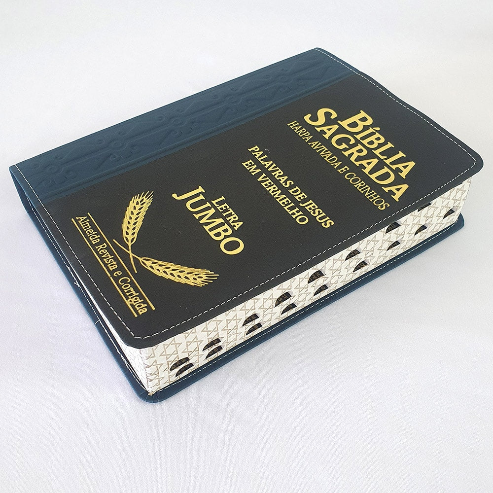Bíblia Sagrada Harpa Avivada e Corinhos | ARC | Letra Jumbo | Índice | Bicolor Azul e Preta