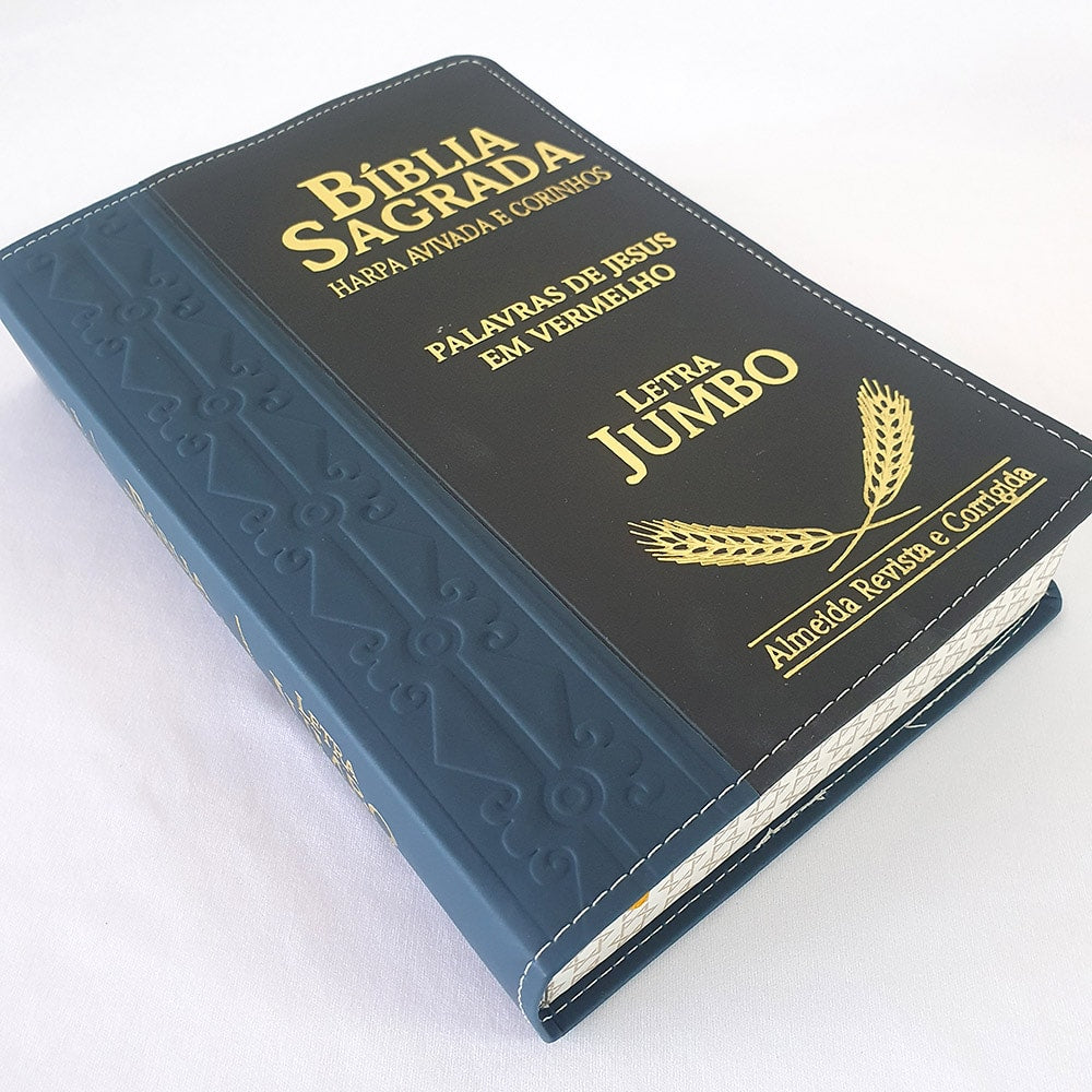 Bíblia Sagrada Harpa Avivada e Corinhos | ARC | Letra Jumbo | Índice | Bicolor Azul e Preta