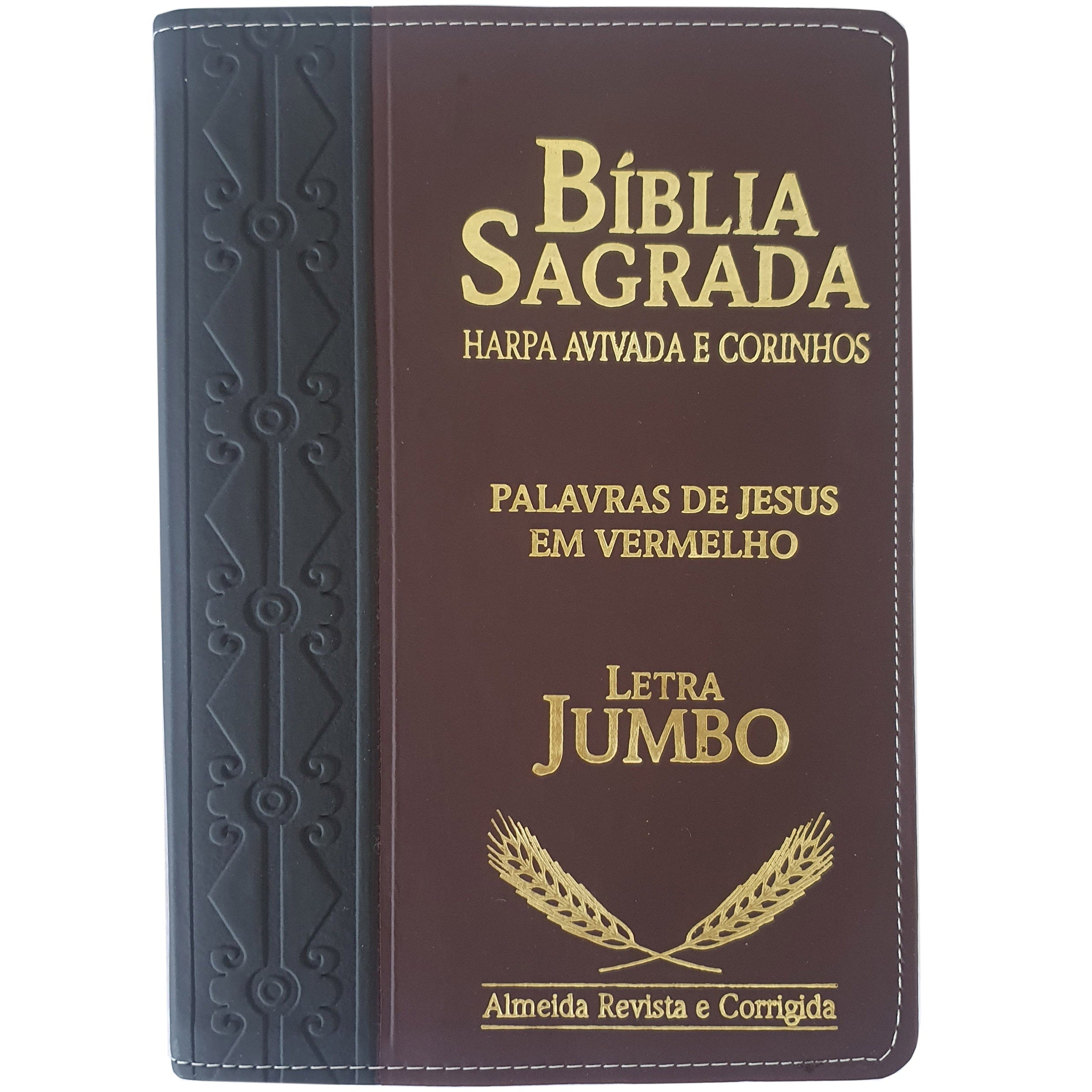 Bíblia Sagrada ARC, capa PU semi-luxo bicolor preta e vinho, letra Jumbo, com Harpa Avivada e Corinhos. — Plenitude