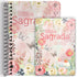 Kit de Bíblias Virtuosa, espiral e capa dura, com estampa floral em tons de rosa e borboletas. — Plenitude