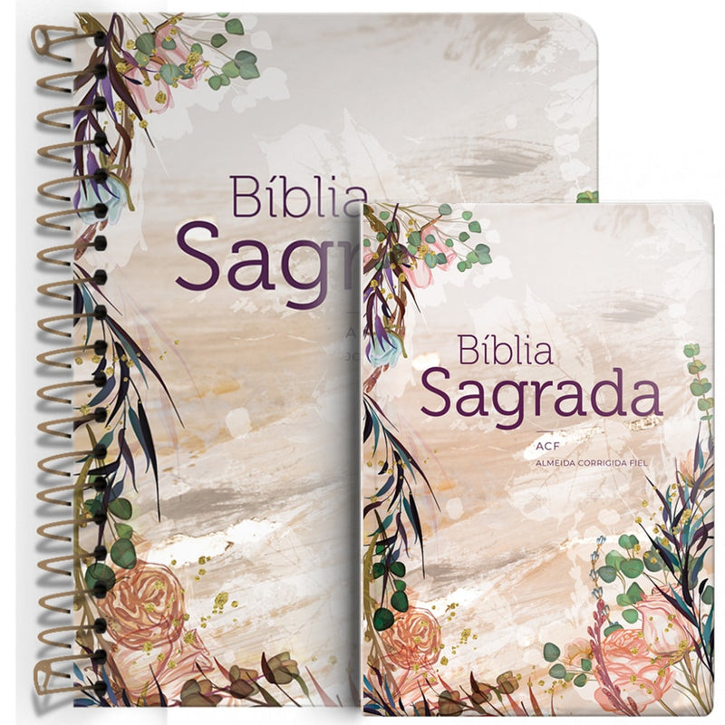 Kit de Bíblias Flor Marmorizada, espiral e capa dura, com estampa floral em tons pastéis. — Plenitude
