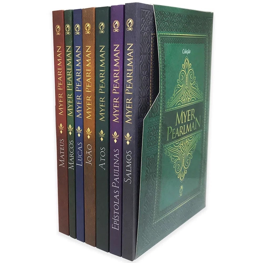 Coleção Myer Pearlman, 7 livros de comentários bíblicos em estojo verde. — Plenitude