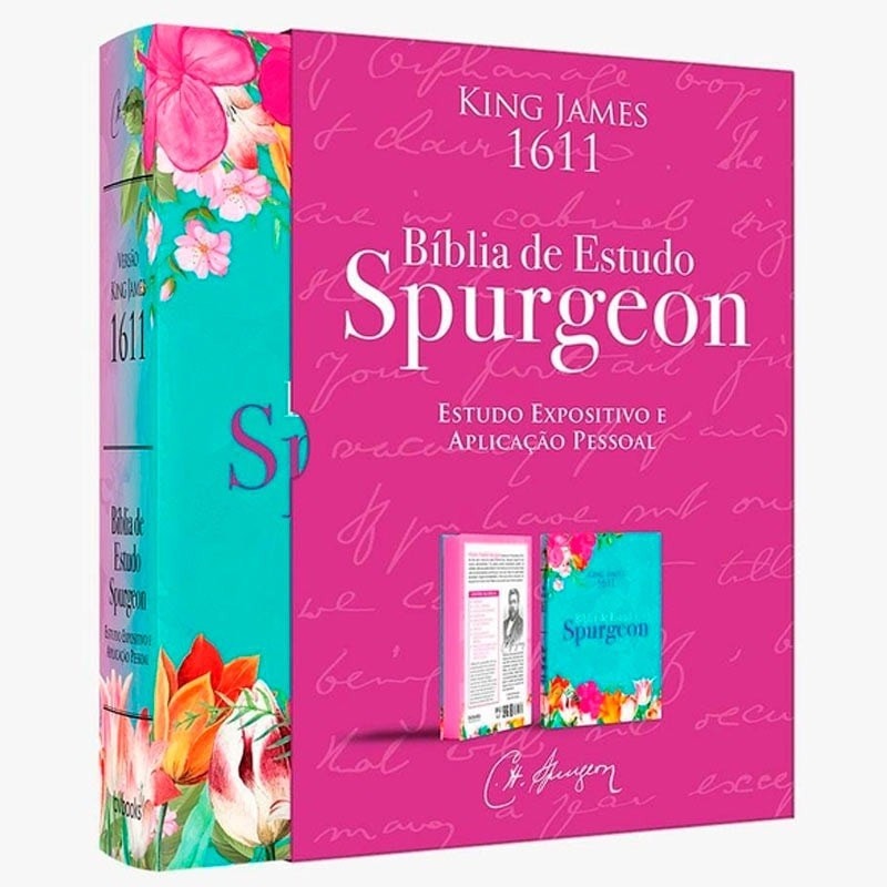 Bíblia de Estudo Spurgeon | King James 1611 | Letra Grande | Luxo | Floral Feminina