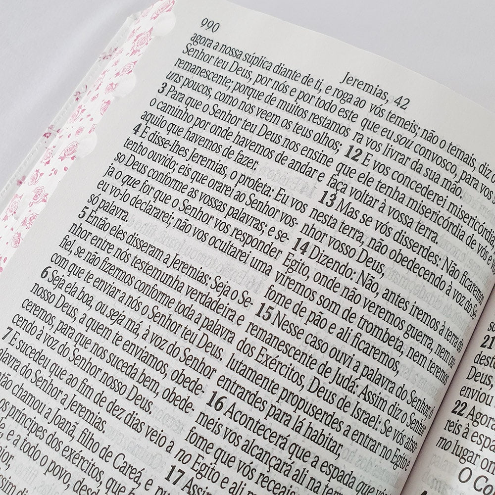 Bíblia Sagrada Harpa Avivada e Corinhos | ARC | Letra Jumbo | Índice | Bicolor Pink e Flores Preta