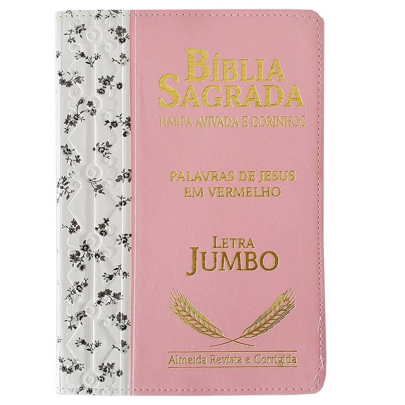 Bíblia Sagrada Harpa Avivada e Corinhos | ARC | Letra Jumbo | Índice | Bicolor Flores Preta e Rosa