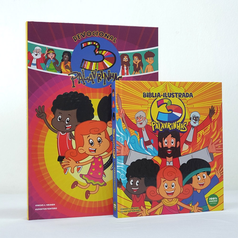 Kit 3 Palavrinhas, Devocional e Bíblia Ilustrada infantil colorida. — Plenitude