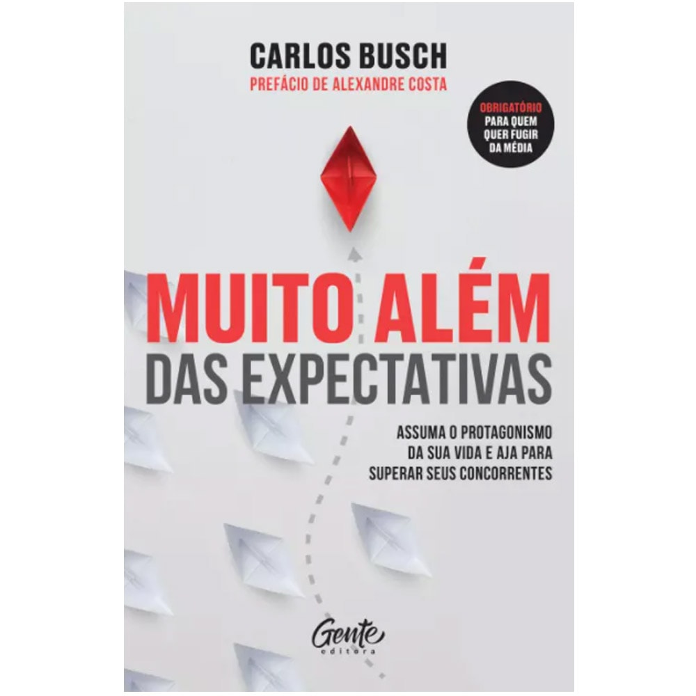Livro Muito além das expectativas, capa comum, branco com aviões de papel vermelhos e cinzas. — Plenitude