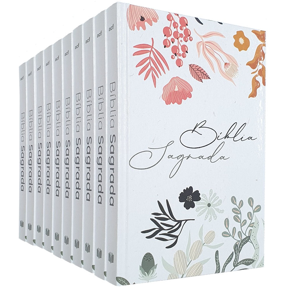 Kit de 10 Bíblias Sagradas Mulher que Teme Flores ACF, capa dura branca com design floral. — Plenitude