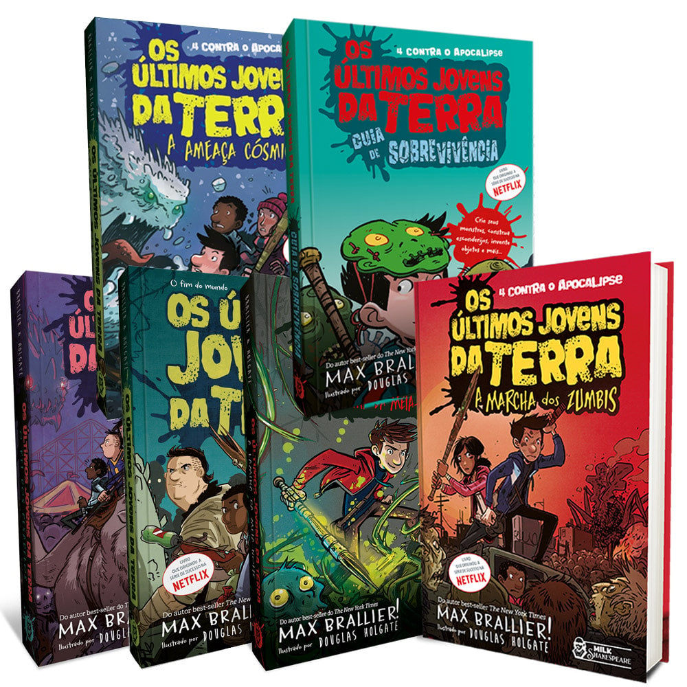 Kit de 6 livros "Os Últimos Jovens da Terra" de Max Brallier, capas coloridas com ilustrações. — Plenitude