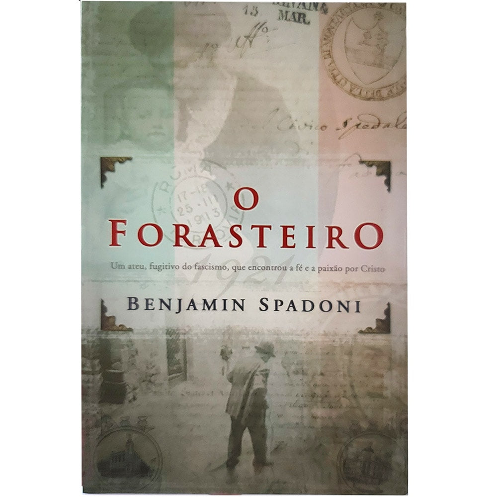 Livro O Forasteiro de Benjamin Spadoni, capa com tons sépia e homem de chapéu. — Plenitude
