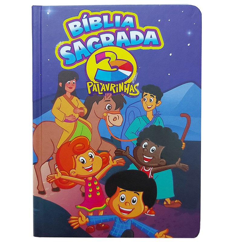 Bíblia Sagrada 3 Palavrinhas NTLH Capa Dura, com personagens infantis e Maria em um jumento. — Plenitude