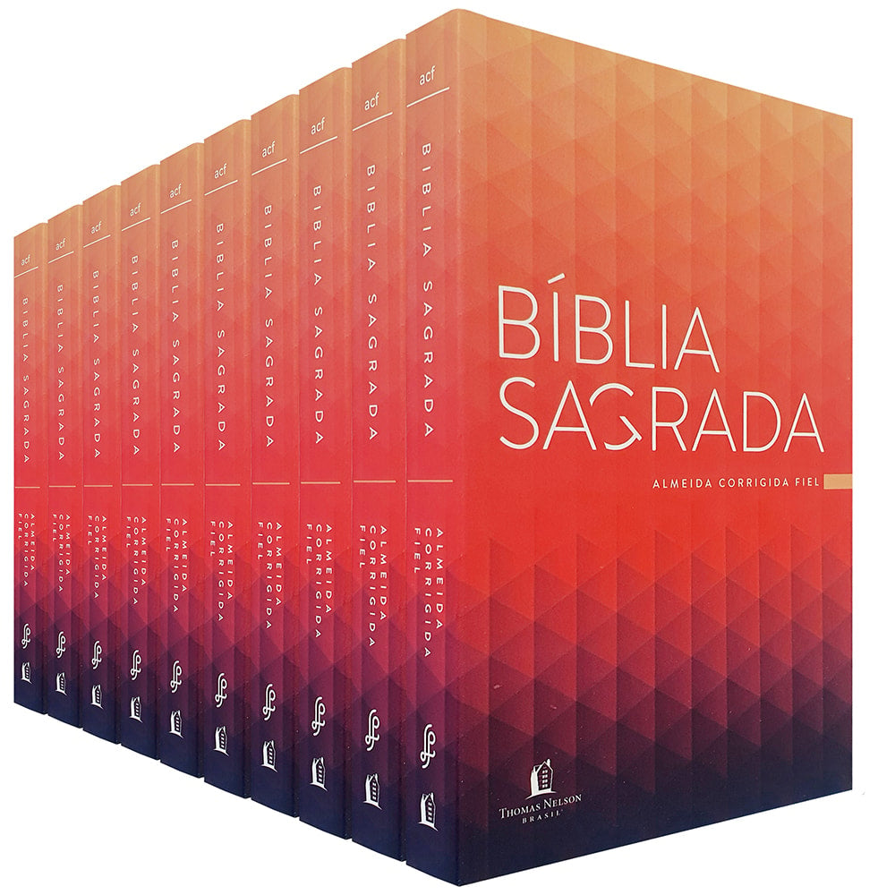 Kit de 10 Bíblias Sagradas Prisma Coral ACF, capas brochura com degradê laranja e roxo. — Plenitude