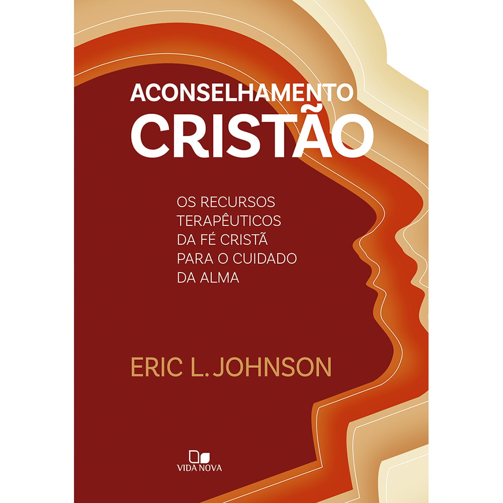 Livro Aconselhamento Cristão, capa marrom e laranja com silhueta de perfil. — Plenitude