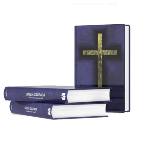 Kit de 10 Bíblias Sagrada Cruz Azul, ACF, Letra Maior, Capa Dura. Capa azul com cruz dourada. — Plenitude