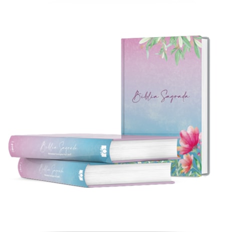 Kit de 10 Bíblias Sagrada Jardim Florido, ACF, Letra Maior, Capa Dura. Capa rosa e azul com flores. — Plenitude