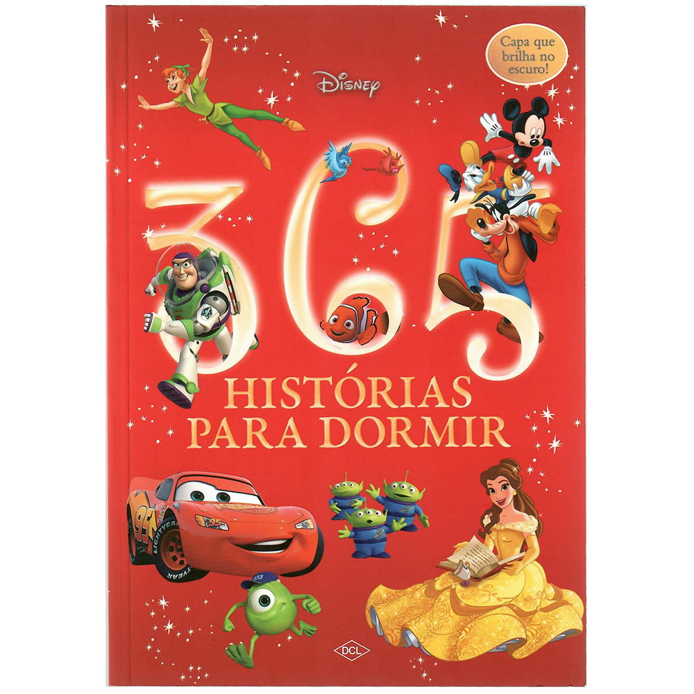 Livro 365 Histórias para Dormir Disney Volume 3, capa vermelha com personagens e brilho no escuro. — Plenitude