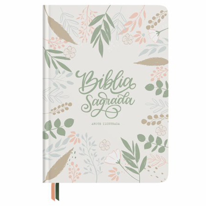 Bíblia Sagrada Anote Ilustrada NVT, capa dura floral em tons pastel com folhas e flores delicadas. — Plenitude