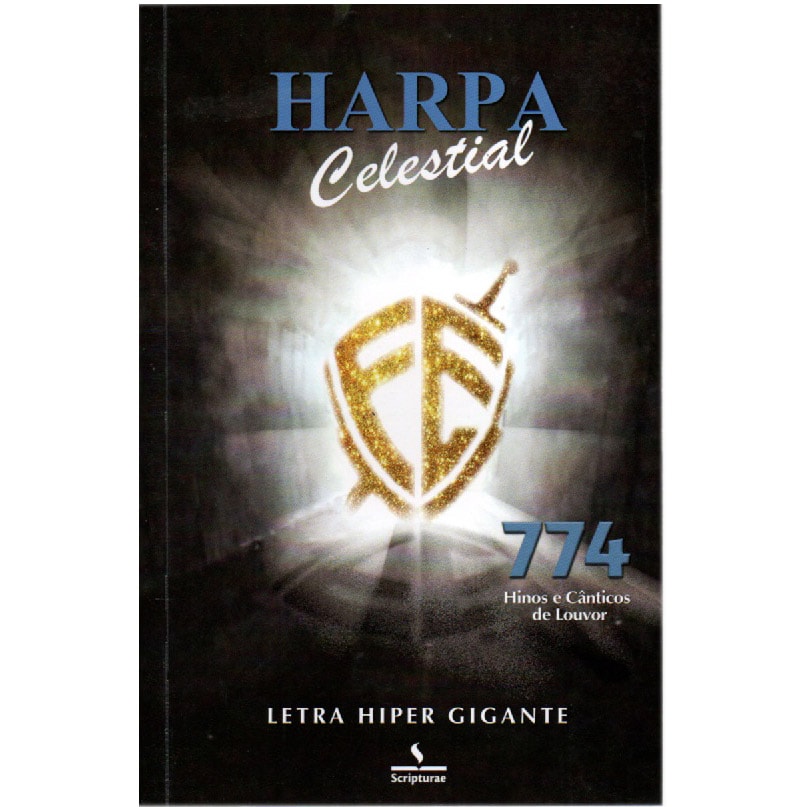 Harpa Celestial 774 Hipergigante, capa preta com escudo da fé brilhante. — Plenitude