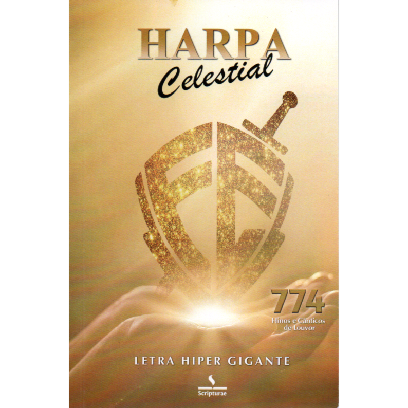 Harpa Celestial 774 Hipergigante, capa dourada com escudo da fé brilhante. — Plenitude