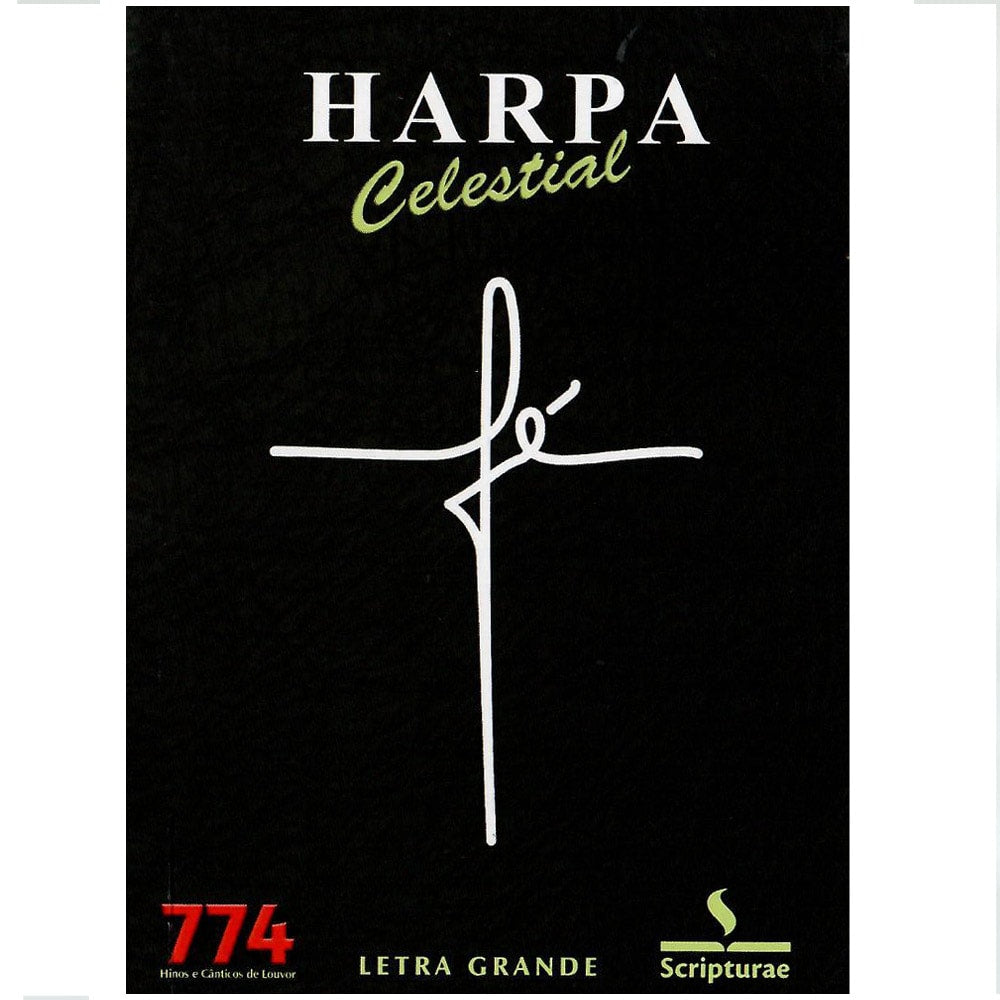 Harpa Celestial 774 Letra Grande, capa preta com símbolo da fé. — Plenitude