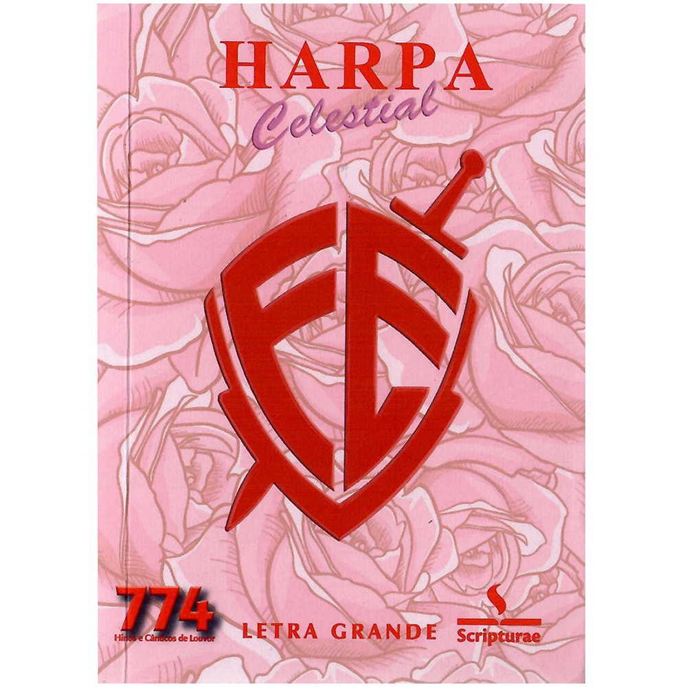 Harpa Celestial 774 Letra Grande, capa rosa com escudo da fé. — Plenitude