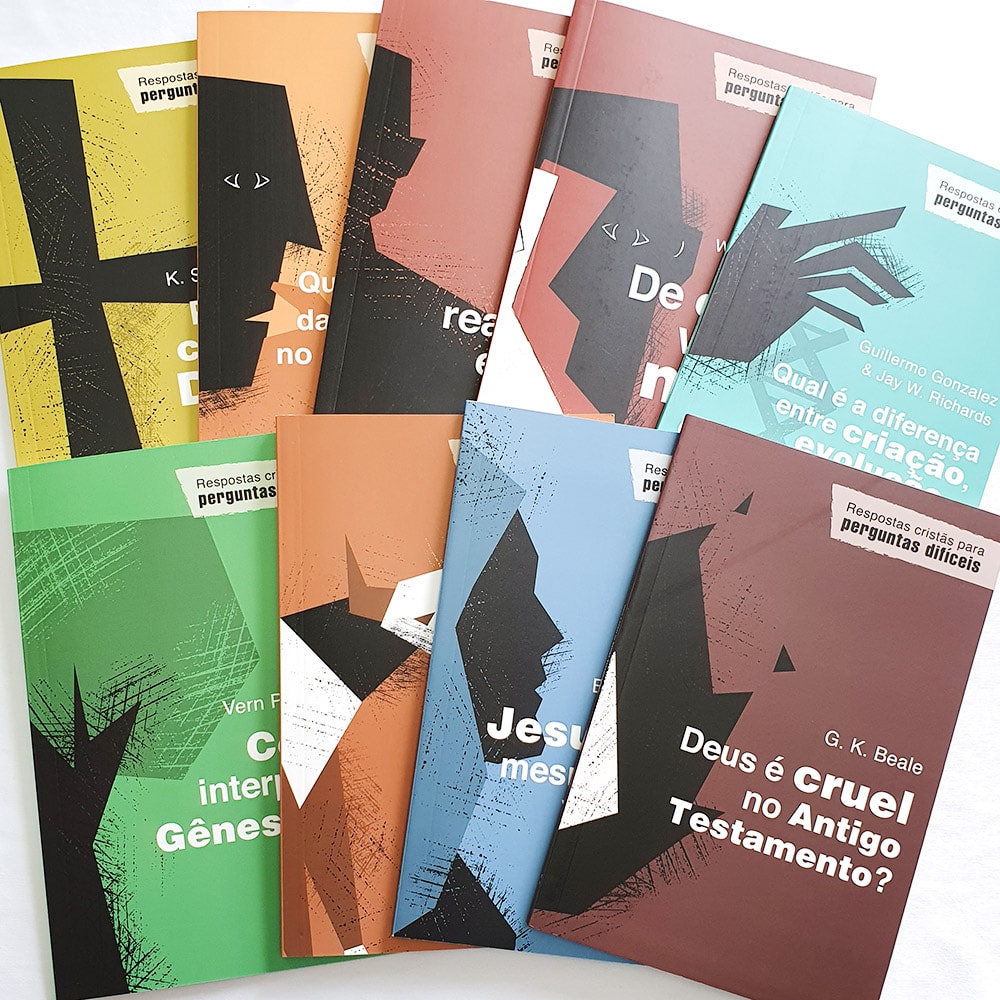 Kit de 9 livros Respostas Cristãs para Perguntas Difíceis. Capas coloridas com ilustrações abstratas. — Plenitude