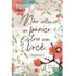 Bíblia A Mensagem, capa dura floral com frase "Não entre em pânico. Estou com você. Isaías 41.10". — Plenitude