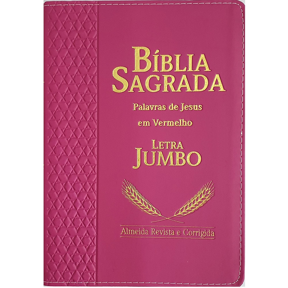 Bíblia Sagrada ARC Letra Jumbo Luxo Pink, com palavras de Jesus em vermelho e capa com textura. — Plenitude
