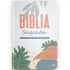 Bíblia Sagrada NVT, capa dura feminina com estampa de folhas e flores em tons pastel. — Plenitude