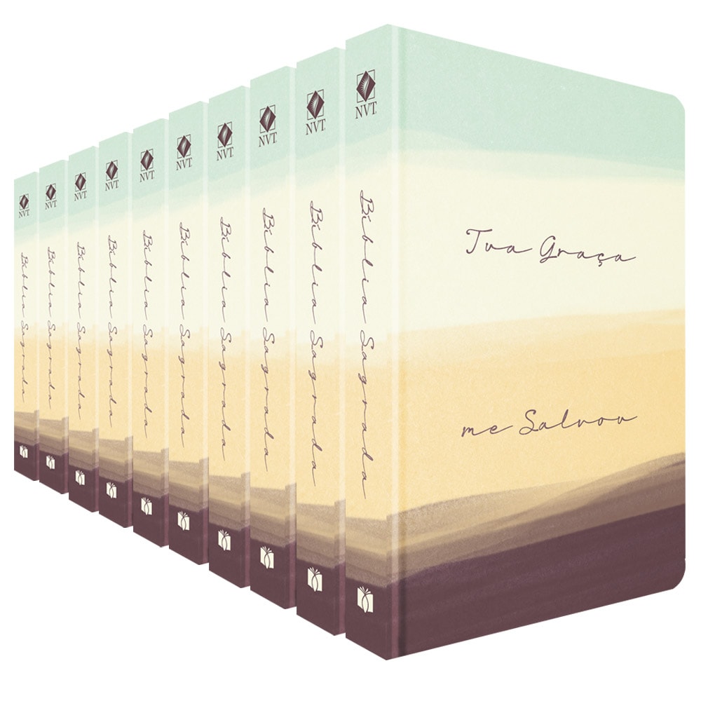 Kit de 10 Bíblias Sagradas Tua Graça NVT, capa dura com design de paisagem em tons pastéis. — Plenitude