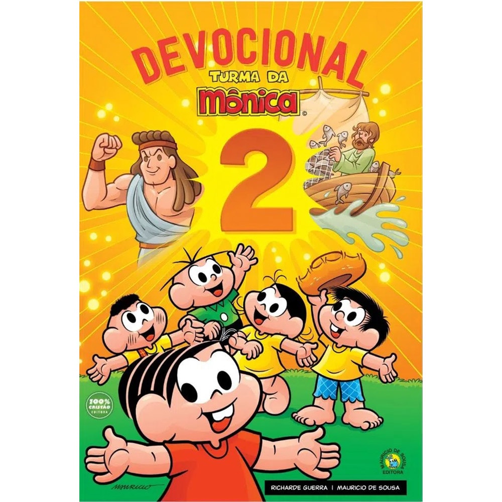 Livro Devocional Turma da Mônica Vol. 2, capa amarela com personagens da Turma da Mônica. — Plenitude