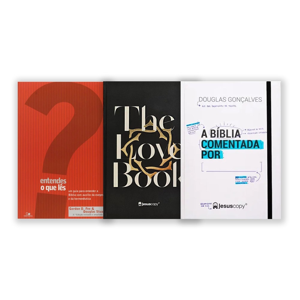 Kit de 3 livros: Entendes o que Lês (capa vermelha), The Love Book (capa preta com coroa dourada), A Bíblia Comentada Por (capa branca). — Plenitude