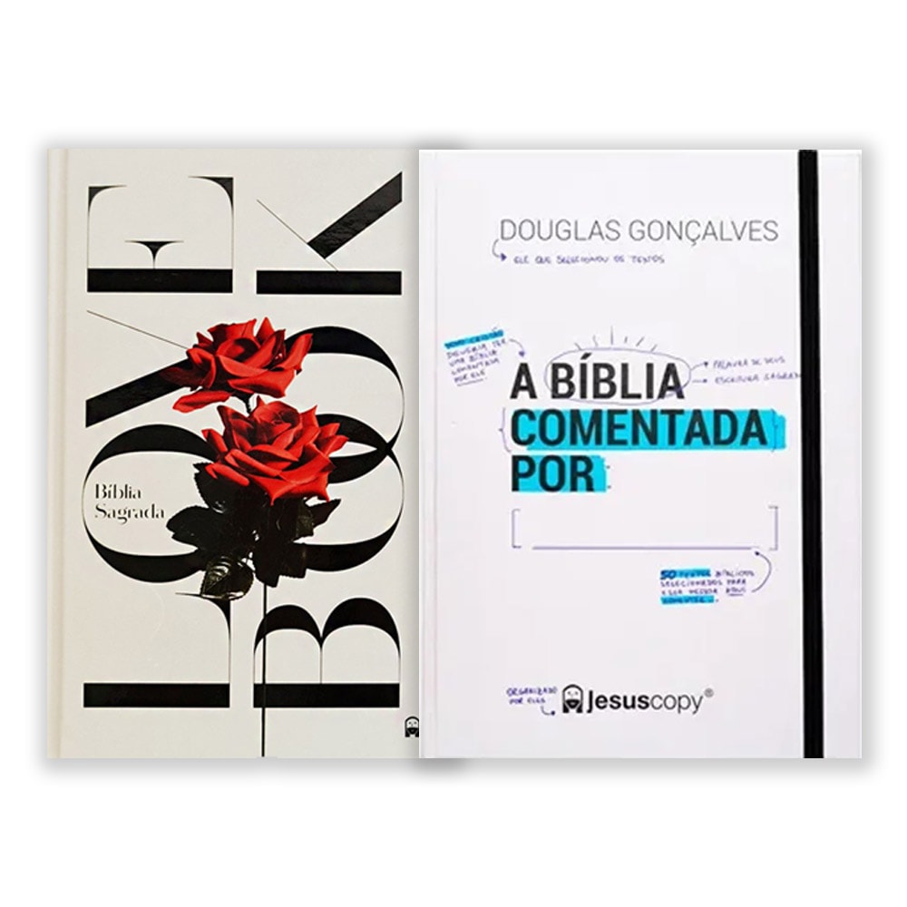 Kit Bíblia Comentada com Bíblia Love Book Rosa e Bíblia Comentada por Douglas Gonçalves, capas branca e preta. — Plenitude