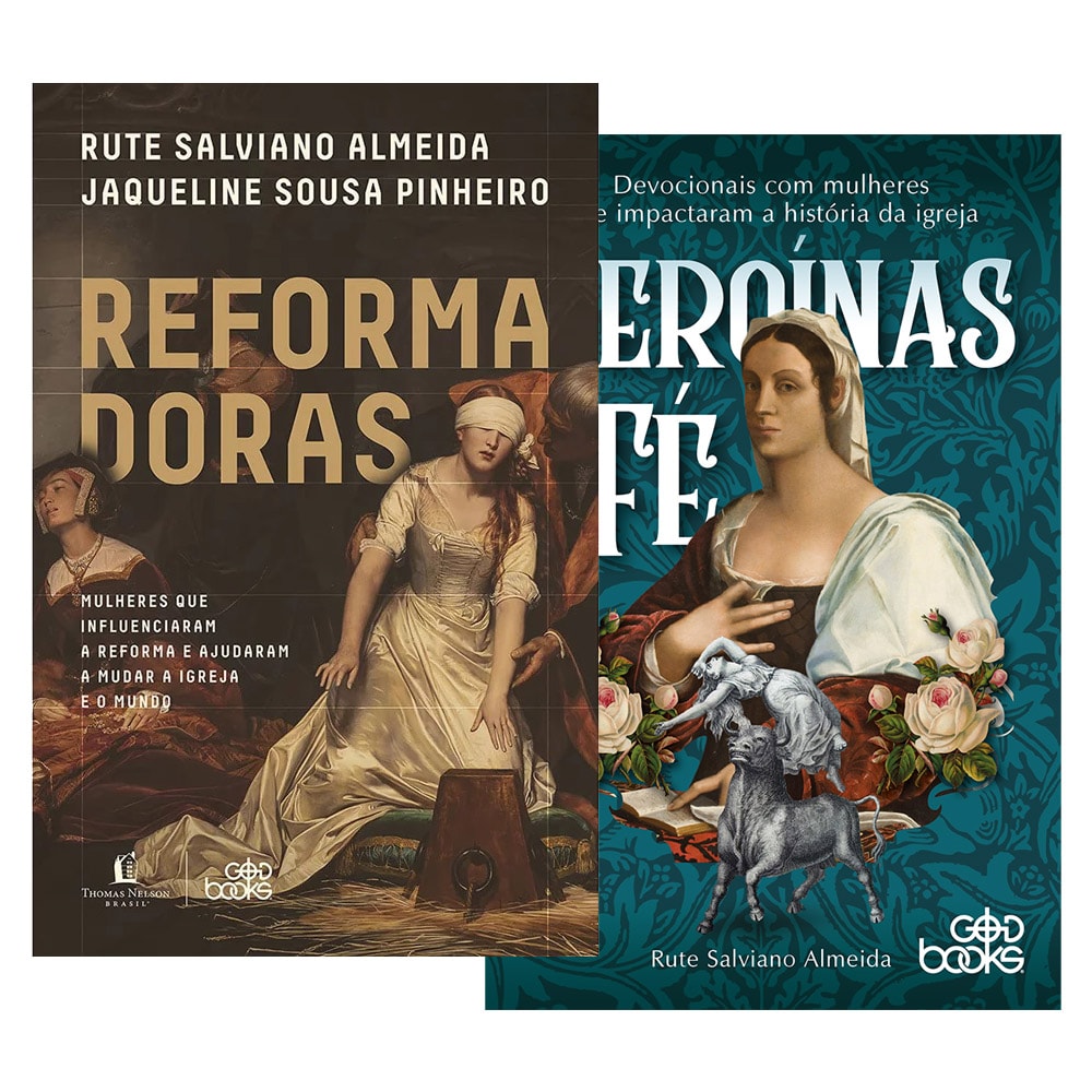 Kit de livros Reforma Doras e Heroínas da Fé, de Rute Salviano. Capas com ilustrações clássicas e tons escuros. — Plenitude