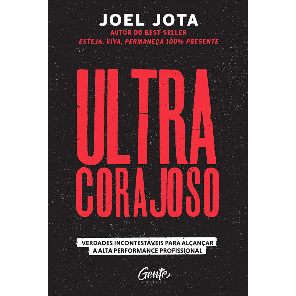Livro Ultracorajoso de Joel Jota, capa preta com letras vermelhas e textura. — Plenitude