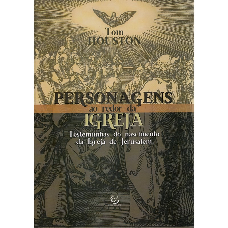 Livro Personagens ao Redor da Igreja, capa marrom com ilustração antiga. — Plenitude