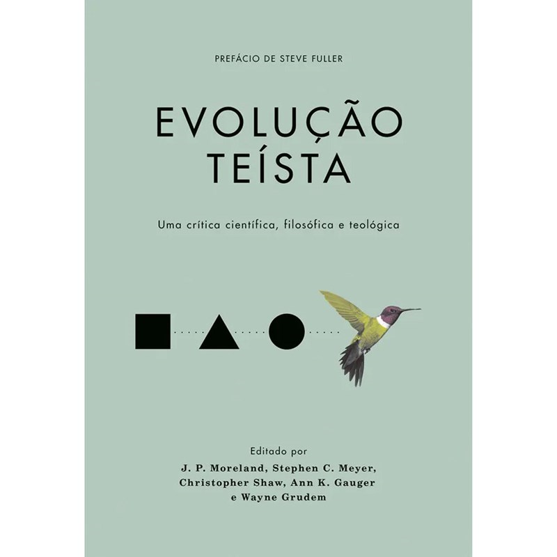 Livro Evolução Teísta, capa branca com formas geométricas e um beija-flor. — Plenitude