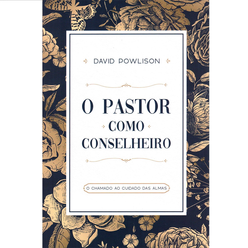 Livro O Pastor como Conselheiro, capa azul escura com detalhes florais dourados. — Plenitude