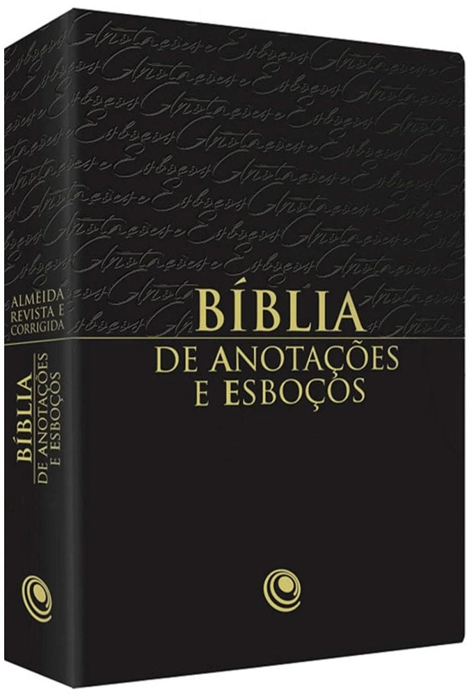 Bíblia para Anotações e Esboços ARC, capa luxo preta com título em dourado e textura sutil. — Plenitude