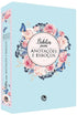 Bíblia para Anotações e Esboços ARC, capa luxo floral azul com borboletas e bolinhas brancas. — Plenitude