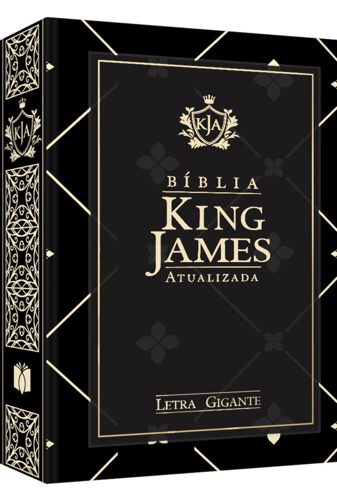 Bíblia King James Atualizada KJA Letra Gigante, capa dura preta com detalhes dourados e brasão KJA. — Plenitude